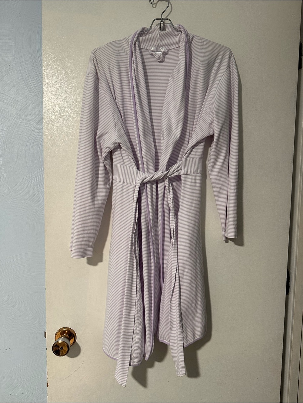 Lake Pajamas Short Pima Cotton Robe in lavender stripe